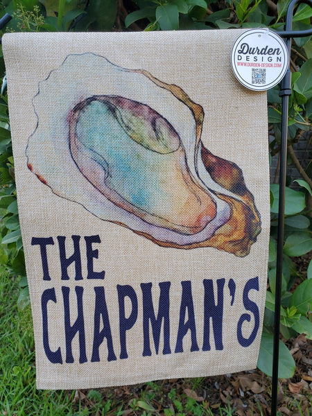 Last name with oyster shell Garden Flag 12x18