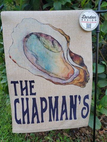 Last name with oyster shell Garden Flag 12x18